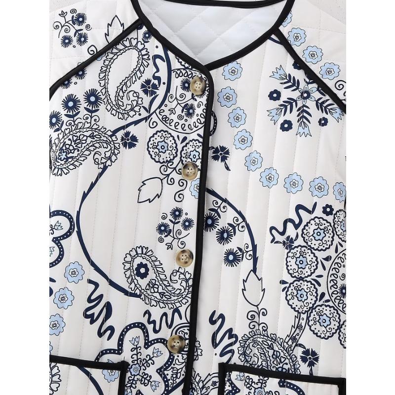 Осенне-зимняя женская хлопковая куртка с принтом, новая мода, круглый вырез, длинные рукава, теплое пальто, свободная легкая хлопковая верхняя одежда