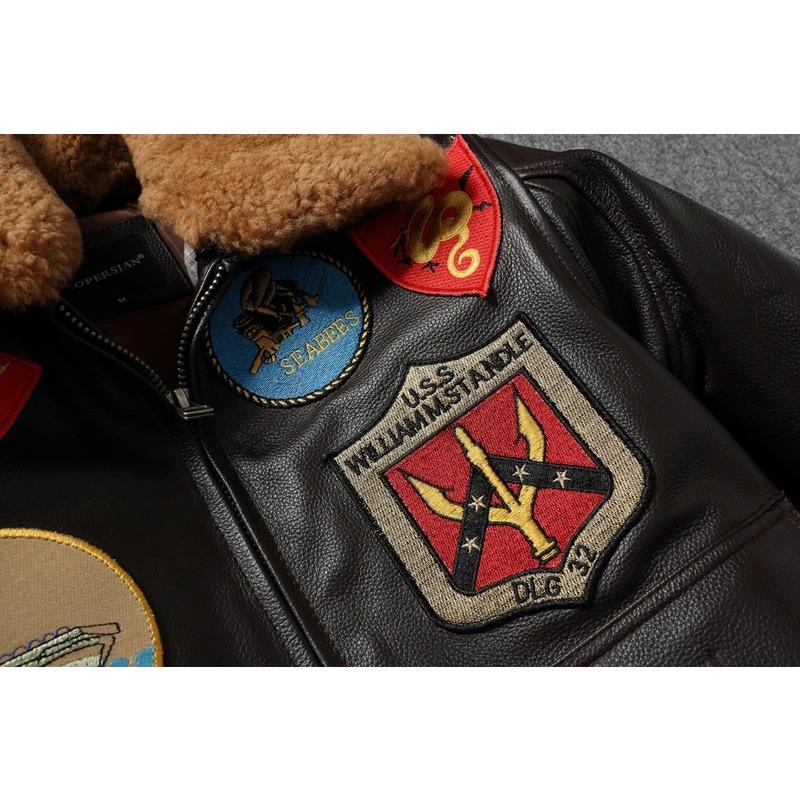 Топ G1 из натуральной воловьей кожи, мужская кожаная куртка со съемным меховым воротником, летный костюм, куртки для мужчин, военное пальто-авиатор, зимнее