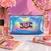 Pink Checkerboard Heart Print Laser Cosmetic Makeup Bag, Holographic Iridescent Travel Toiletry Pouch,Portable Storage Organizer for Women Girls
