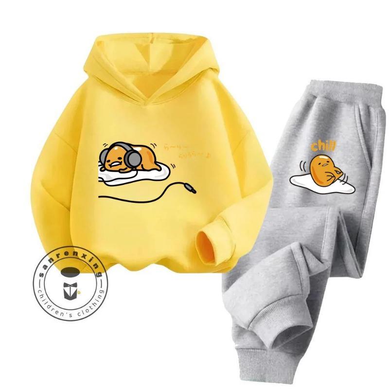 Gudetama Cartoon Супер Милый Чистый Хлопок Мягкая Текстура Толстовка Комплект Подходит Для Детей 3-14 Лет Kawaii Home Travel Одежда