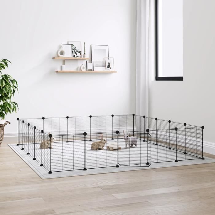 3114025 vidaXL Pet Cage with 20 Panels and Door Black 35x35 Cm