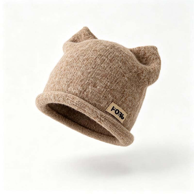 Retro literary women's hats autumn and winter warm cat ears headgear niche fashion small knitted wool hats