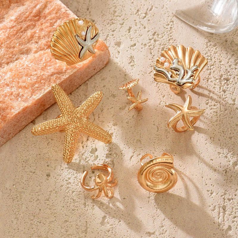 Starfish Ring Jewelry Ocean Wind Premium Ring Set Conch Open Ring