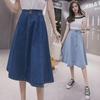 Весна 2024 г. Корейская джинсовая юбка А-силуэта с высокой талией и складками для женщин