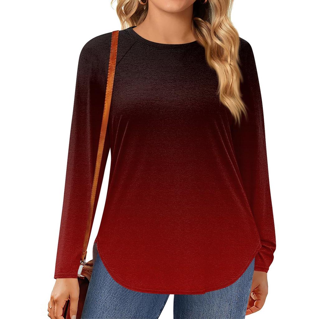 Womens Plus Size Tops Long Sleeve Shirts Round Neck Flowy Tunic Casual Loose Blouse L-5X