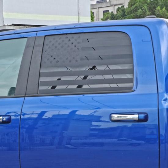 US Flag Rear Window Side Trim Stickers Decal for Dodge Ram 1500 2010-2017 Carbon