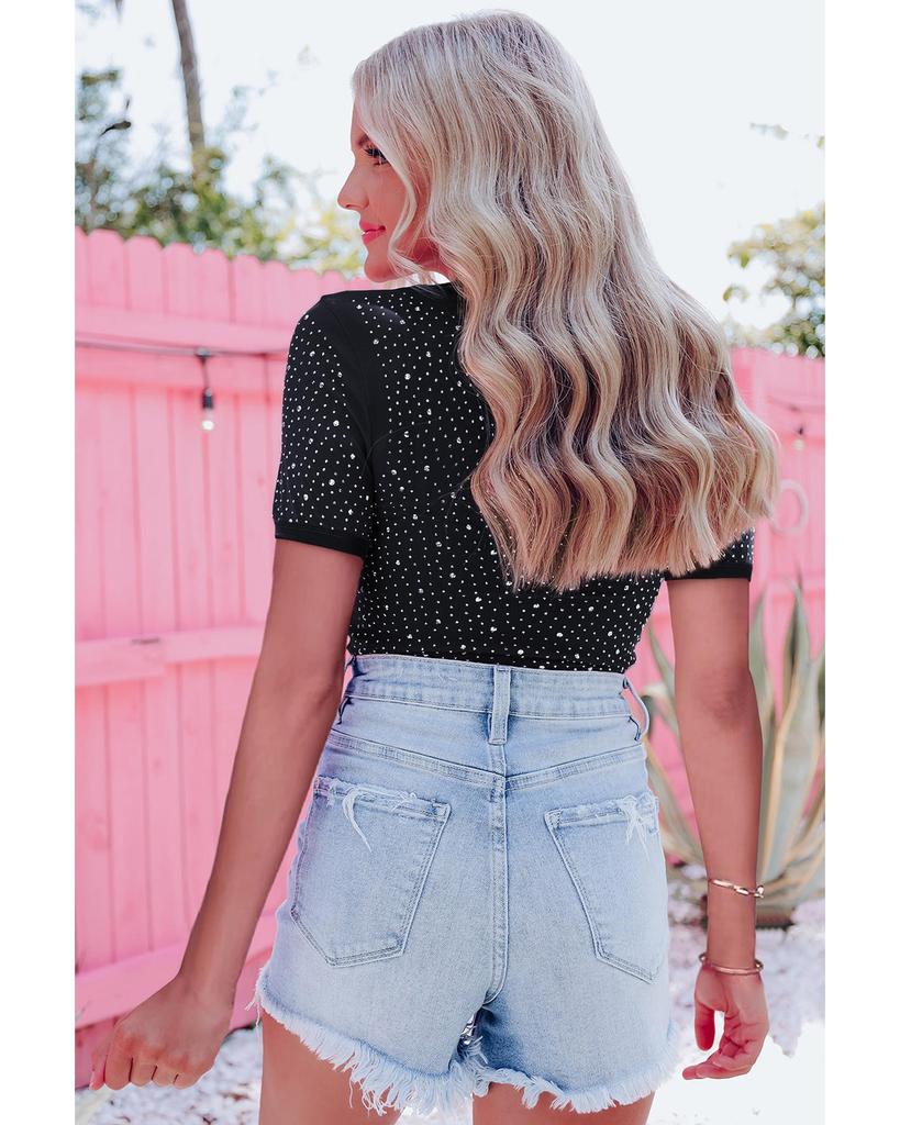 Azura Exchange Боди с короткими рукавами, украшенное стразами