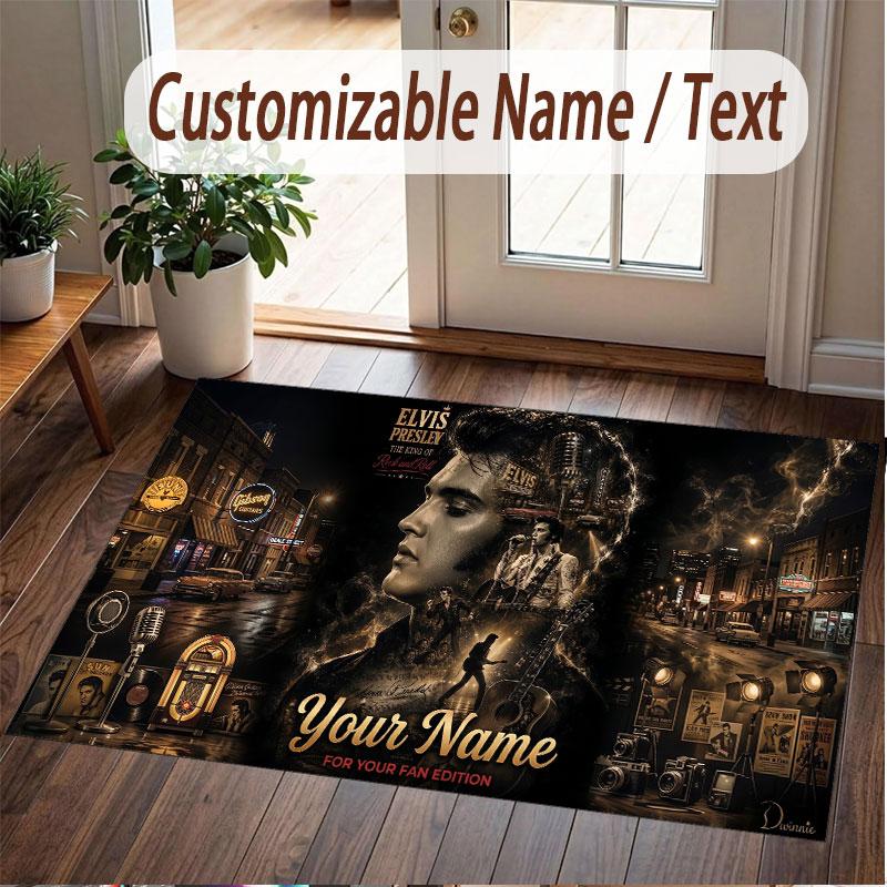 Custom Rug Elvis Presley Pattern Print Name Text Soft Non‑Slip Floor Carpet for Home Indoor Decoration