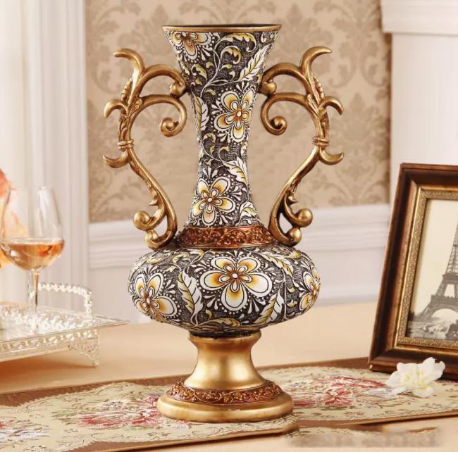 Европейская ретро смоляная ваза, украшение, декор для дома, гостиной, стола, искусственный цветочный горшок, орнаменты, поделки, магазин, отель, клуб, украшения