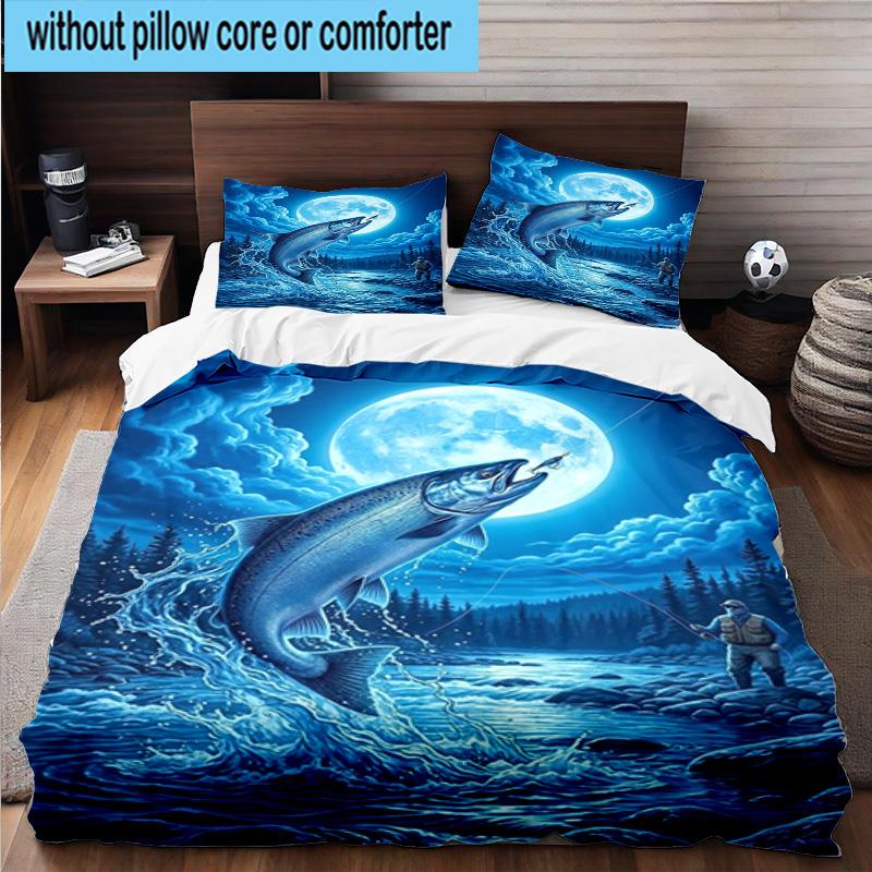 Salmon Amidst Nature 3pcs Bedding,Including 1pc Duvet Cover And 2pcs Pillowcases Perfect for Christmas,Ideal for Bedroom, Dormitory