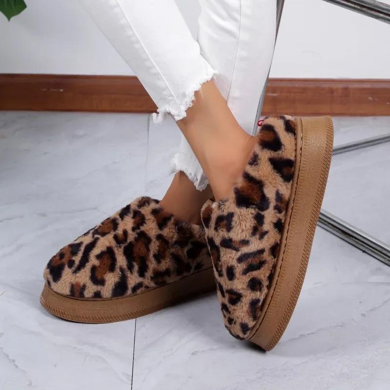 Fashion Design Leopard Fur Ankle Snow Boots Women's Warm Cotton Shoes Winter Short Plush Boots 2024 New Comfortable Femme Botas