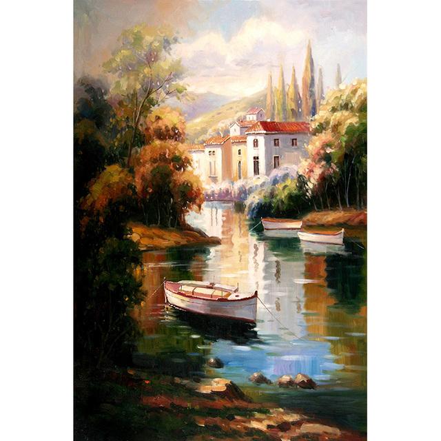 American Oil Painting Pastoral Landscape Canvas Poster Sea View Lighthouse Architectural Pictures Forest House Flower Home Decor