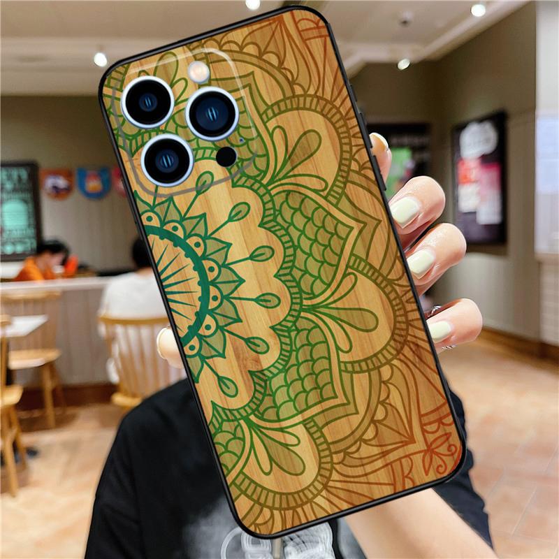 Mandala Wood Floral Case For iPhone 17 16 15 14 13 12 11 Pro Max Mini Plus 16e 17 Air Bumper Cover Accessories