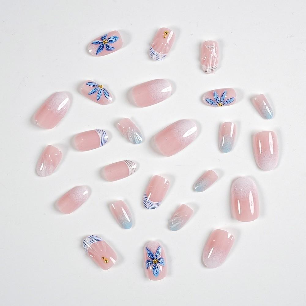 24Pcs 3D Gel False Nail Full Cover Fake Nail Tips French Press on Nails Women