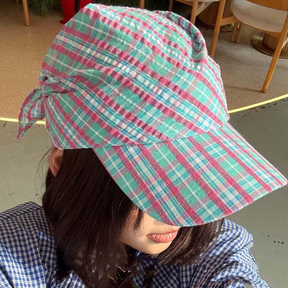 Korean Style Headscarf Baseball Hat Plaid Triangle Headscarf Hat Strappy Bandana Cap Streetwear