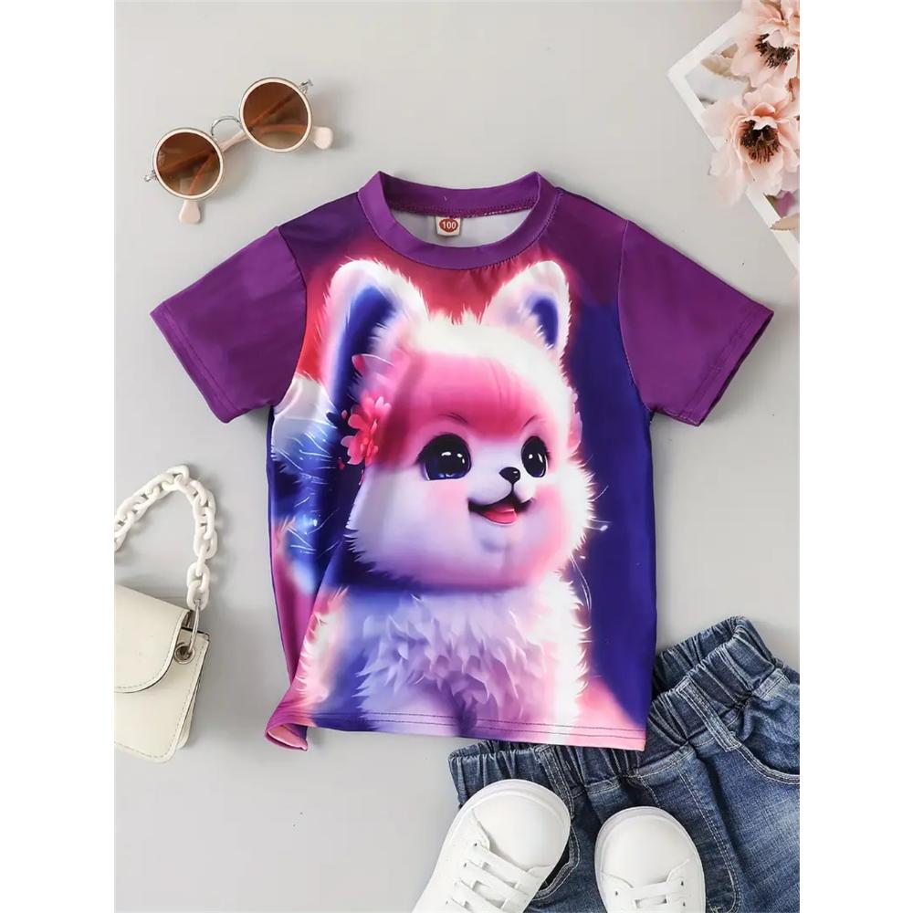 New Funny Animal Cat 3d Print Girls' T-Shirts Party Fashion Short Sleeved Tops Tee 2025 Casual T-Shirts Girls' Clothing