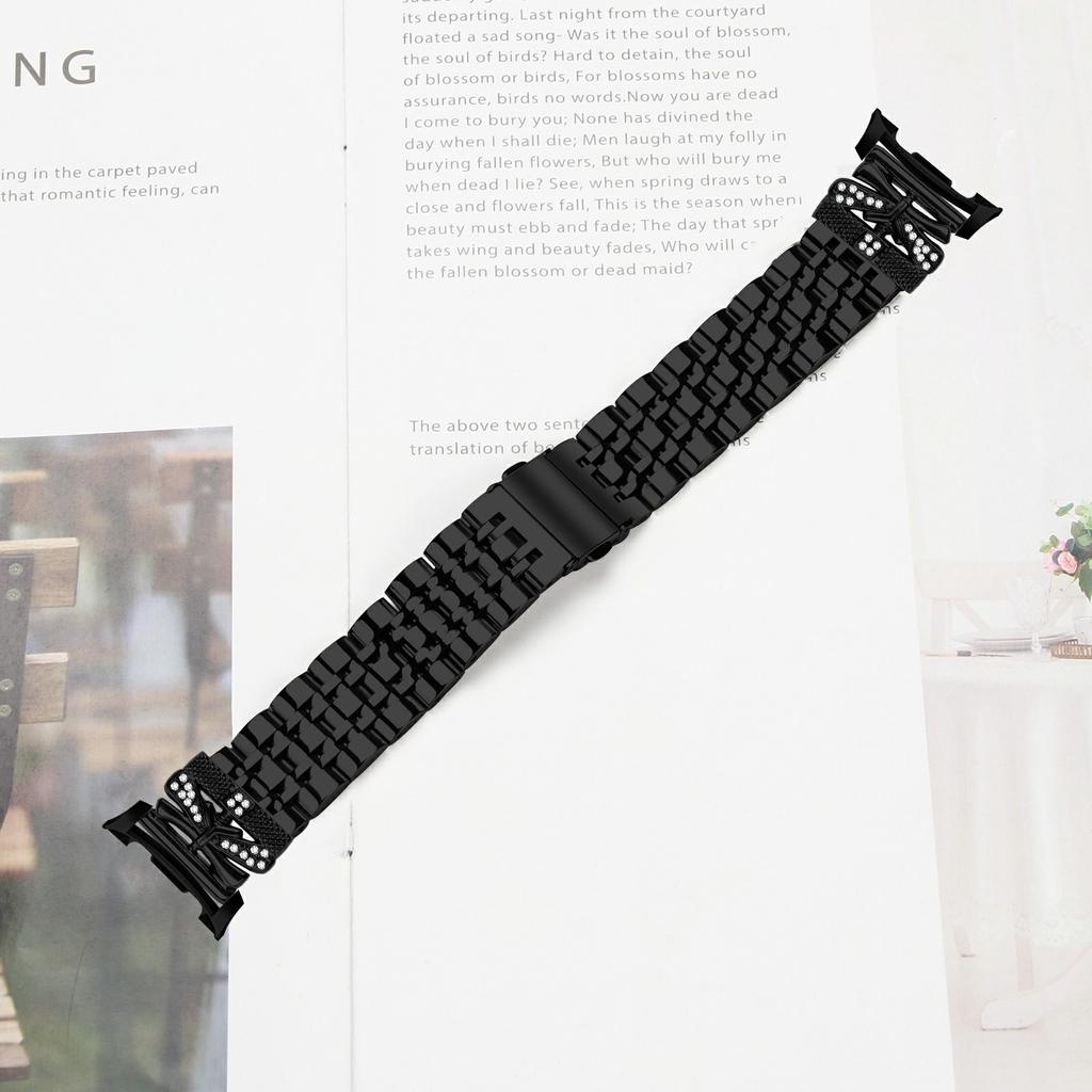 Watch Strap for Samsung Galaxy Watch8 44mm/40mm/8 Classic 46mm Rhinestone Butterfly Decor Stainless Steel Band