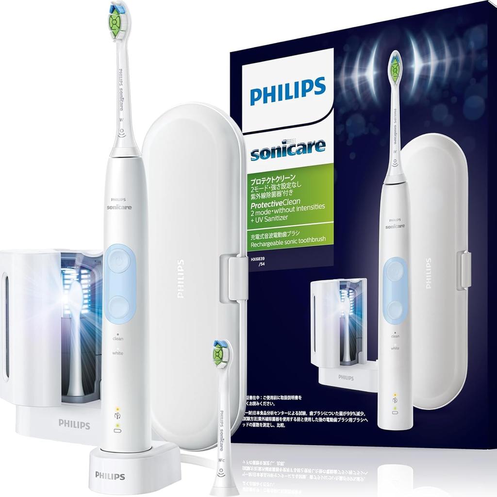 Электрическая зубная щетка Philips Sonicare Protect Clean Plus с УФ-стерилизатором Plus Compact White (Белый плюс/Белый включен) HX6839/54