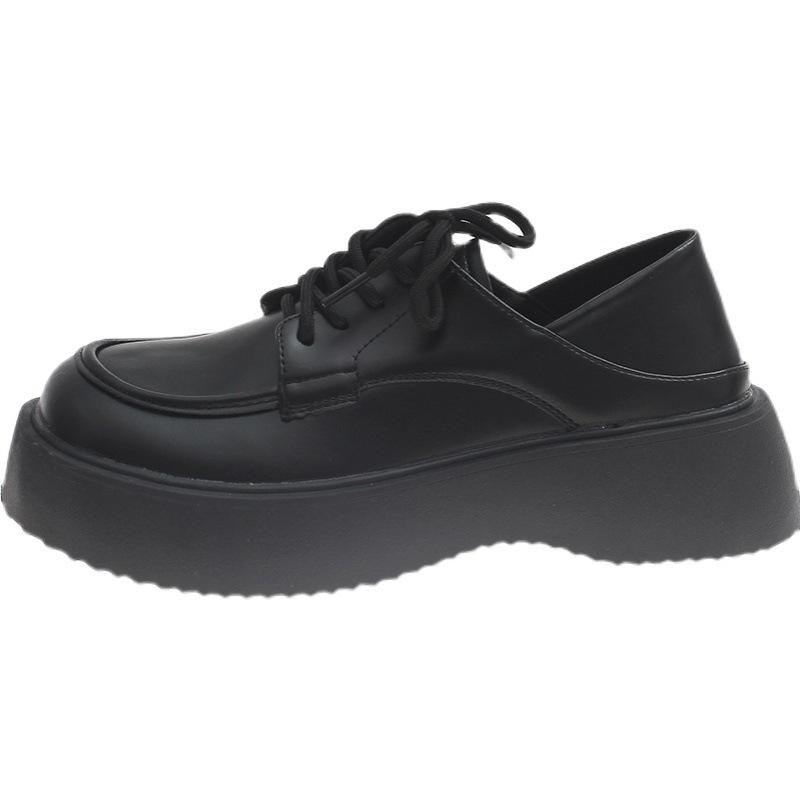 Маленькие кожаные туфли женские в британском стиле 2025 года, новые весенне-летние студенческие туфли с большой головой в стиле ретро, черные ремешки, толстая подошва, увеличивающая рост, туфли jk single