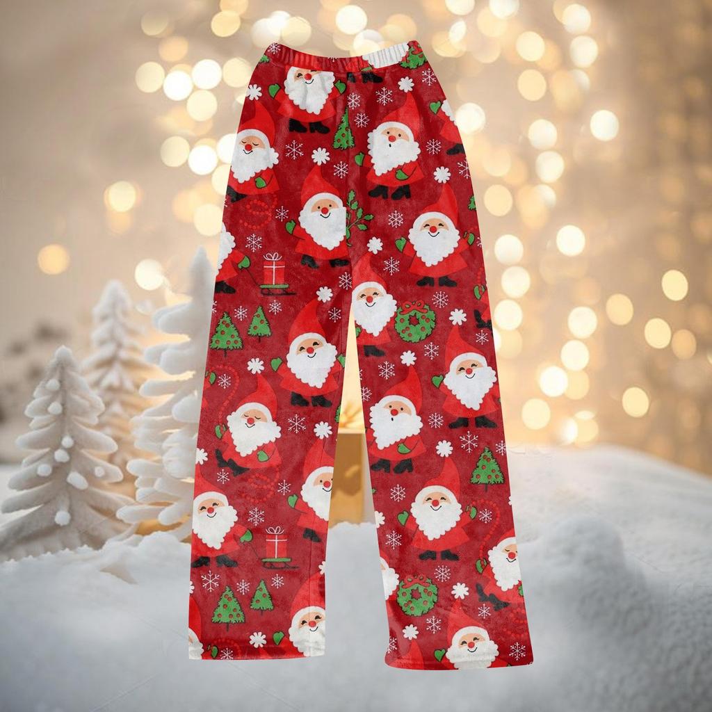 Women Autumn Winter Pants Full Length Long Trousers Christmas Printed Pants