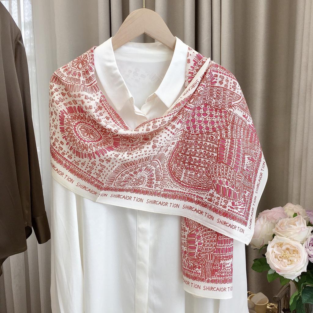 Light Luxury Fashion Astrolabe Silk Silk Scarf Spring and Autumn Medium and Long Mulberry Silk Streamer Holiday Gift Scarf Women