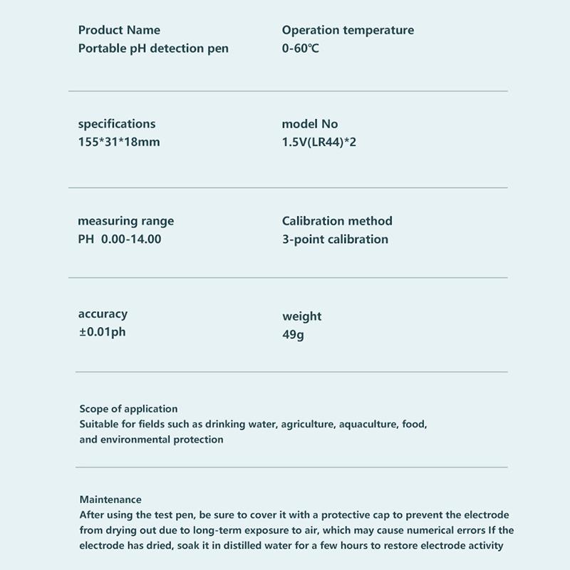 PH-метр Аквариум Карманная ручка Цифровой 0.01 pH Измерение Качество воды Чистота Автоматическая калибровка Для лаборатории Аквариума Бассейна