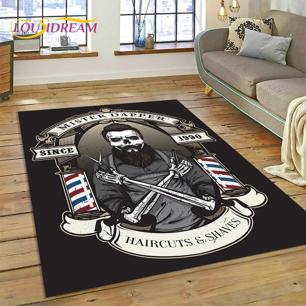 Модный логотип парикмахерской Череп Винтажный ковер-циновка для спальни, гостиной, дома, украшение для дивана, большой игровой коврик для ребенка