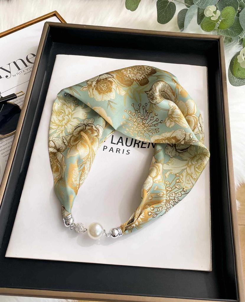 Magnetic silk scarf women's 1116 new scarf autumn and winter high-end neck protection small scarf necklace pearl buckle with shirt