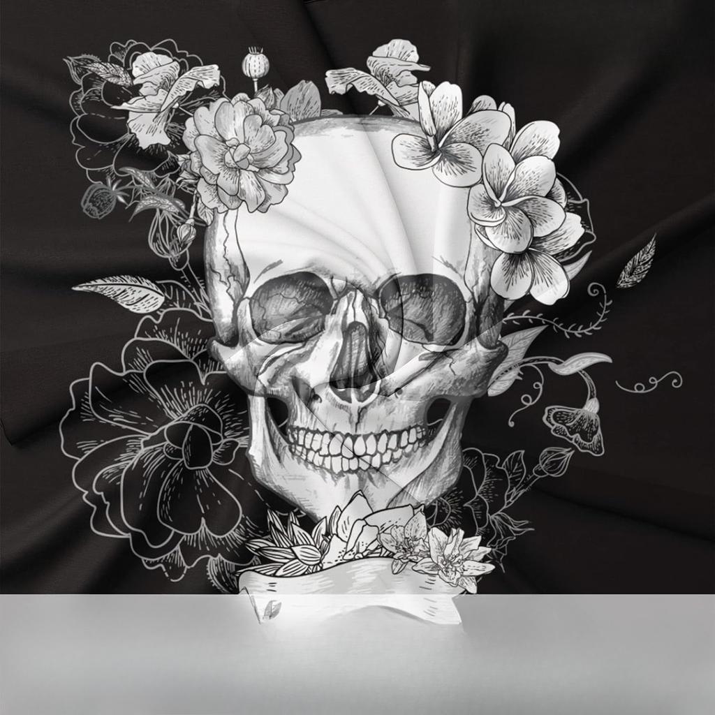 3D Printed Fashionable Boutique Skull and Rose Super Soft Ultra-fine Fiber Bed Sheet Set, Children and Adults Full-size with Zip