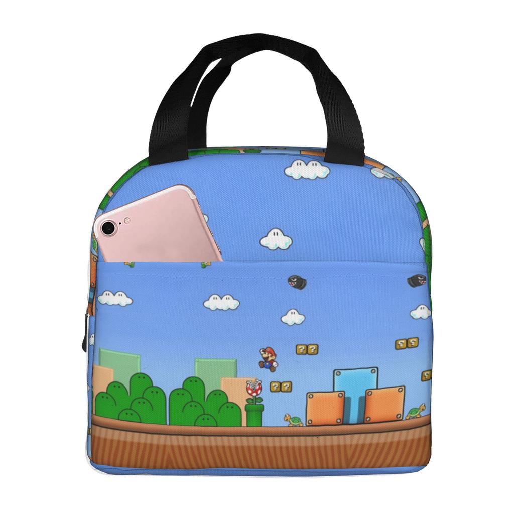 Custom M-Marioed Insulated Lunch Tote Bag for Women Men Cartoon Portable Thermal Cooler Food Lunch Box Outdoor Camping Travel