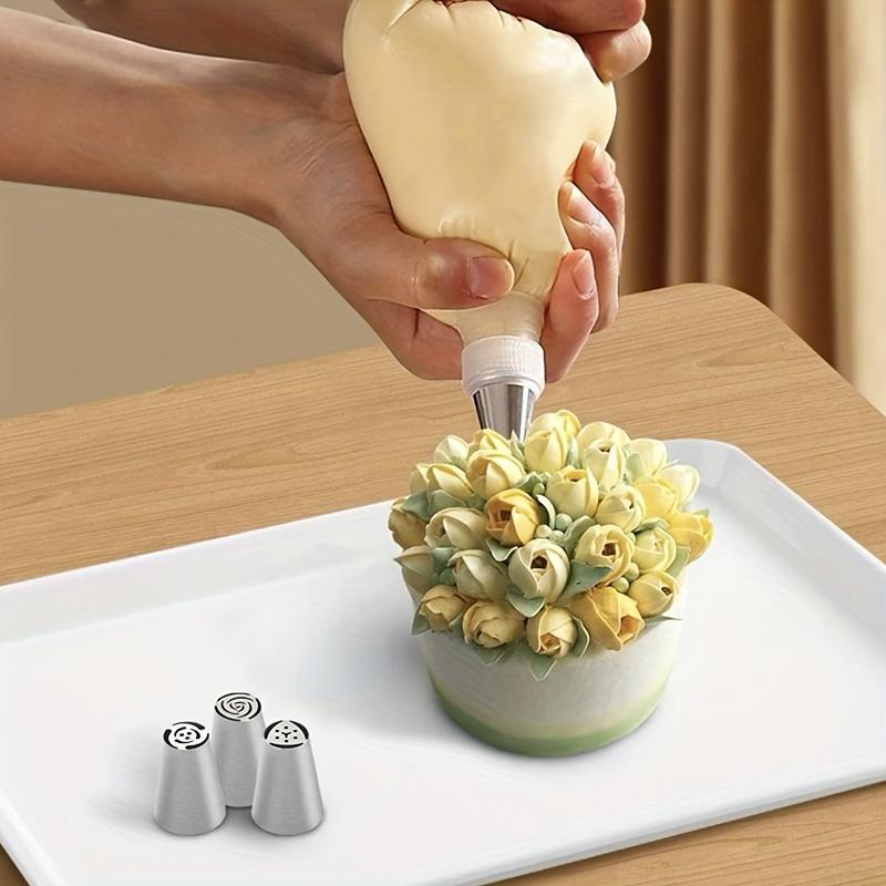 3 шт. в упаковке, насадка для украшения торта, кекса, насадка для глазури из нержавеющей стали, насадка для украшения безе с розами и масляным кремом