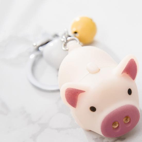 Брелок для ключей Yousheng Cartoon Pig с колокольчиками, светодиодными лампами, подвеской-брелоком со звуковыми эффектами, подарок на Новый год и день рождения