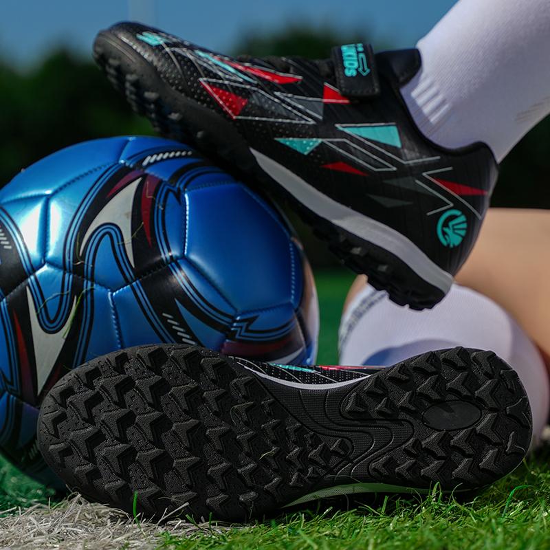 29-39 Kids Soccer Cleats Rubber Non-slip Velcro Lacing Artificial Turf Football Boots Outdoor Sports Training Football Shoes