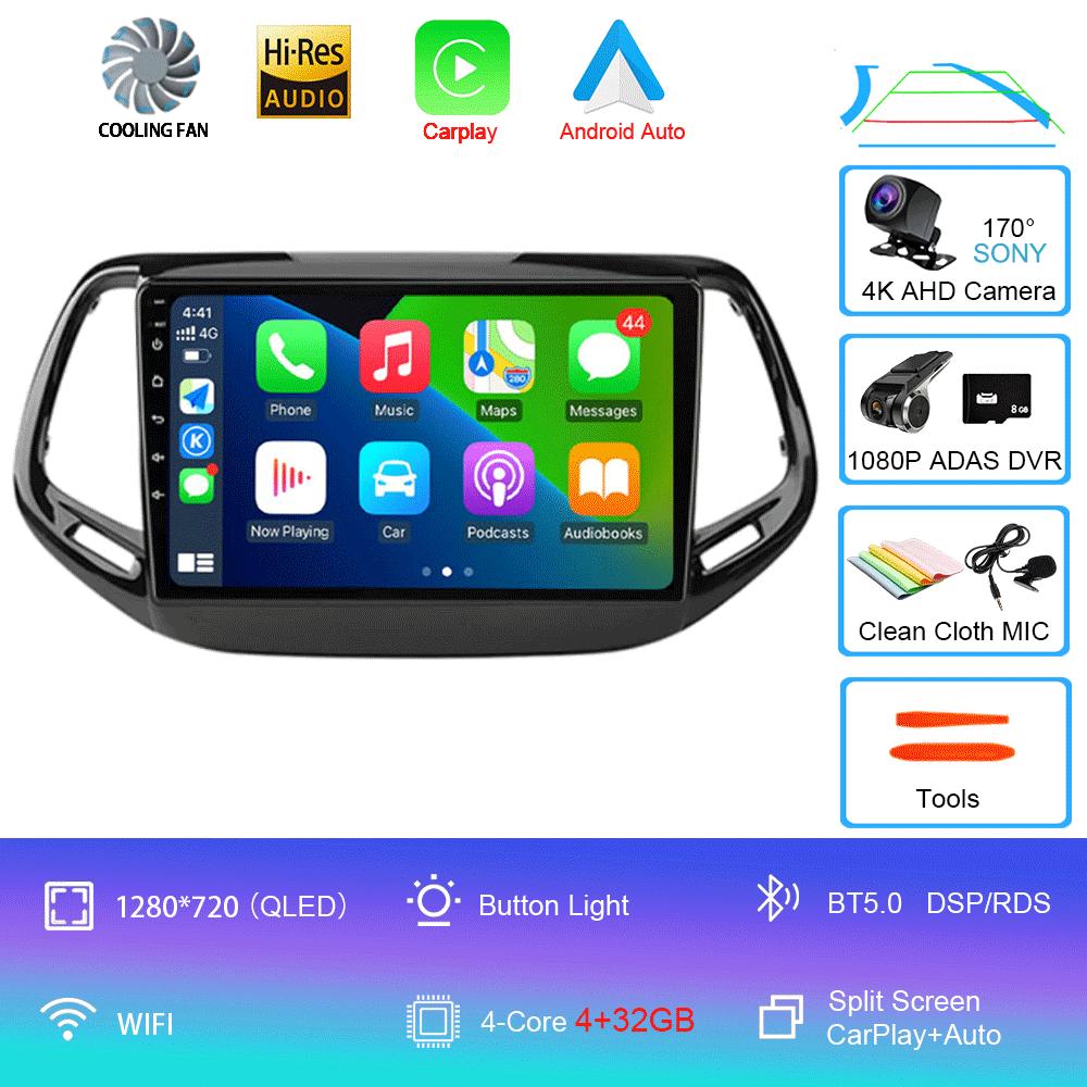 Android 14 Carplay Auto WIFI+4G Для Jeep Compass 2017 2018 2019 Автомагнитола GPS Стерео Мультимедийный Видеоплеер 2din Головное Устройство DSP