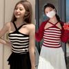Женские летние тонкие универсальные топы в полоску с бретельками