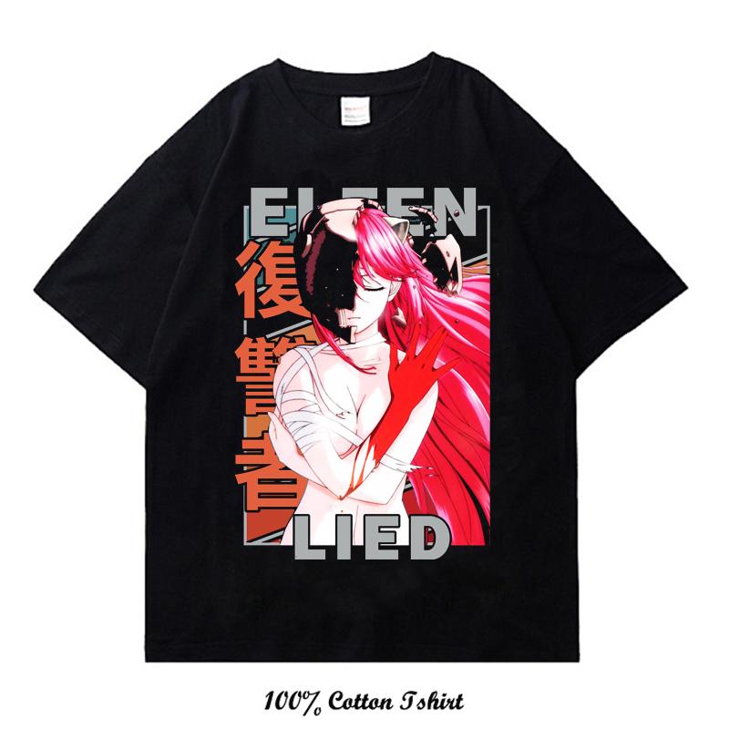 Новая летняя стильная повседневная футболка Elfen Lied свободного покроя, мужская и женская, графическая принтованная уличная одежда из 100% хлопка, топы, футболки