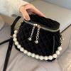 Нежная бархатная высококачественная красная жемчужная сумочка, модный дизайн, роскошная мини-сумка-ведро, женская новая сумка через плечо