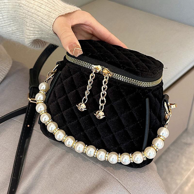 Нежная бархатная высококачественная красная жемчужная сумочка, модный дизайн, роскошная мини-сумка-ведро, женская новая сумка через плечо