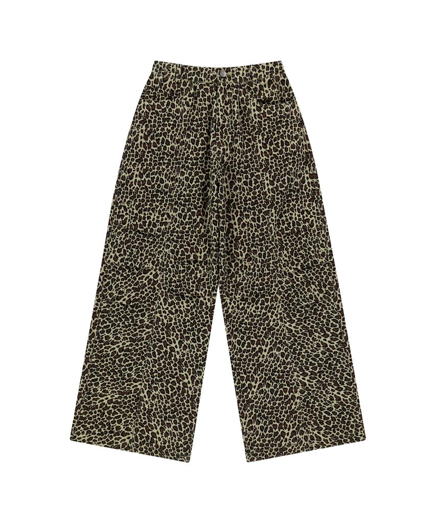 AAKAM Knee Pin-Tuck Leopard Cotton Pants (Brown)