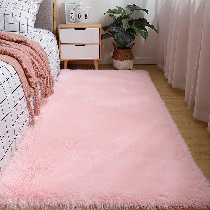 Однотонное шелковое шерстяное одеяло для кровати для девочек, плюшевый ковер для спальни, силиконовый нескользящий коврик для гостиной, милый коврик