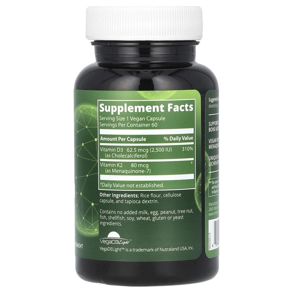 MRM Nutrition, Веганский витамин D3 и K2, 60 растительных капсул