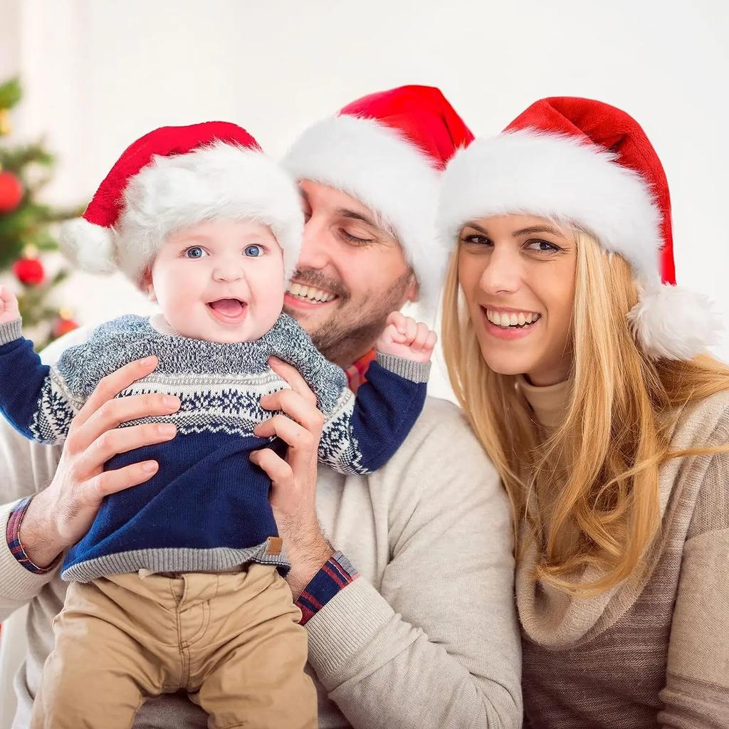 Плюшевая Рождественская шапка Санты - Унисекс Красная шапка для взрослых и детей, Украшения для Рождественской и Новогодней вечеринки, Длинная плюшевая праздничная подарочная шапка