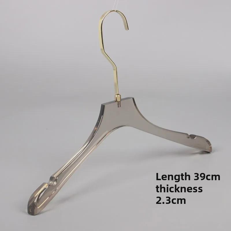 High-end Smoky Gray Transparent Non-Slip Hanger with Gold Flat Hook and Trouser Clip for Women's and Men's Clothing