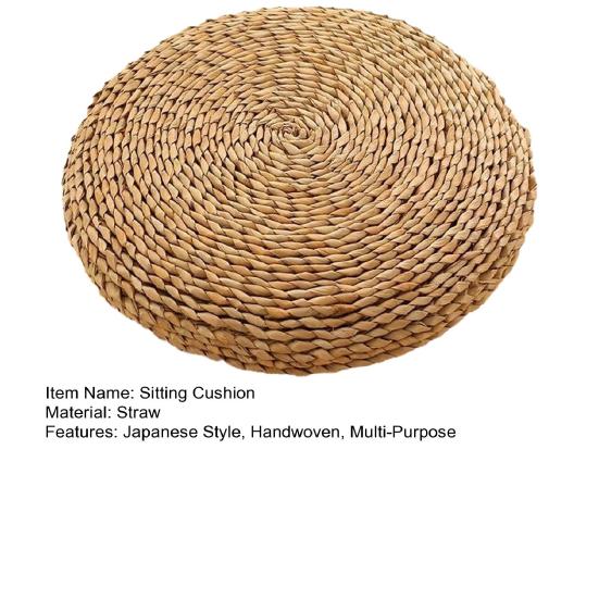 Handcrafted Straw Sitting Cushion Handwoven Padded Round Seat Cushion Cushion Rustic Japanese Style for Tatami Meditation