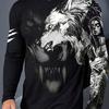 Men's Casual Crew Neck T-Shirt with 3D Wolf Skull Print Polyester Knit Fabric Animal Pattern Regular Casual Wear All-Season