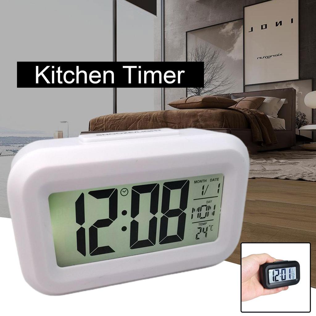 Electronic table clock, mains and battery powered, night light, silent, with snooze function