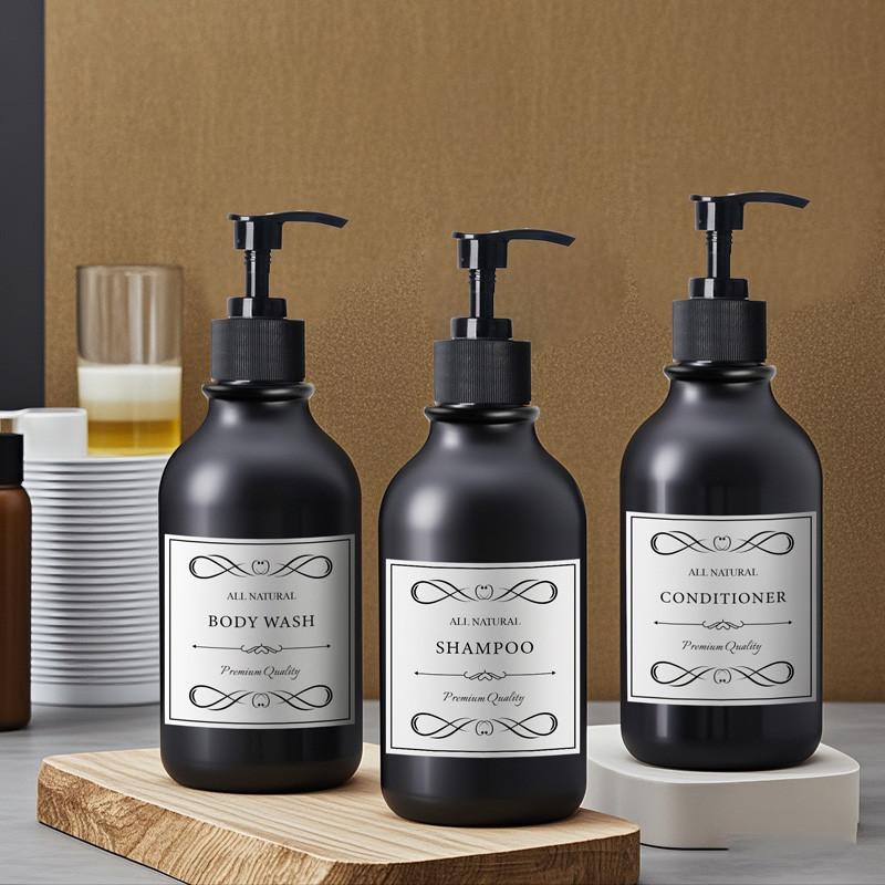 500 мл пластиковый матовый черный дозатор для мыла многоразовый флакон с этикетками для шампуня кондиционера для мытья посуды