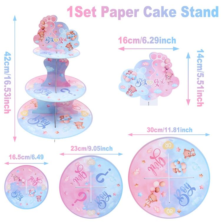 Gender Reveal Party Cupcake Stand Decorations Blue Pink Bear Cake Stand Baby Shower Boy Girl Christening Party Favors