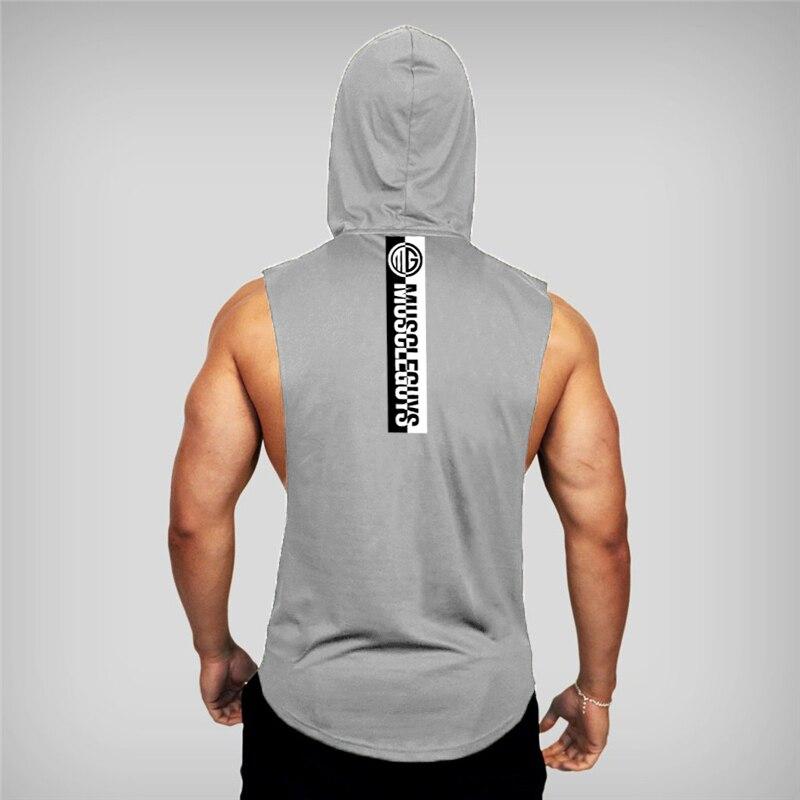 Muscleguys Свободный дышащий жилет с капюшоном для бодибилдеров, спортивные футболки без рукавов для бега