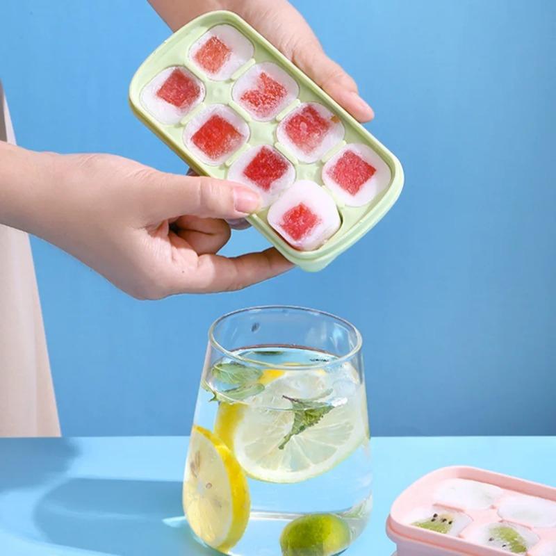 Новая силиконовая форма для кубиков льда с крышкой «сделай сам», 8 сеток, форма для кубиков льда с мягким дном, квадратный лоток для приготовления кубиков льда с фруктами, кухонные барные инструменты